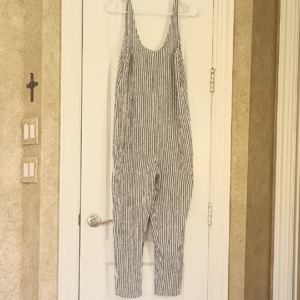 Zara Y2K Boho Cropped Jumpsuit Striped Black & White Size Medium - Picture 5 of 11